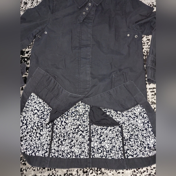Gap Vintage 2003 Black Cotton Mac Trench Coat - Mod Floral Lining - Size M - Picture 13 of 16